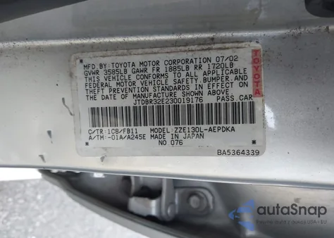 2003 Toyota Corolla Ce z USA, uszkodzony, nr VIN JTDBR32E230019176